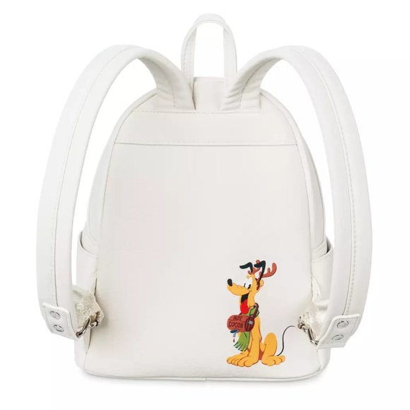 Mickey & Minnie Mouse Holiday Mini Backpack White Disney Loungefly & Keychain - Picture 4 of 12